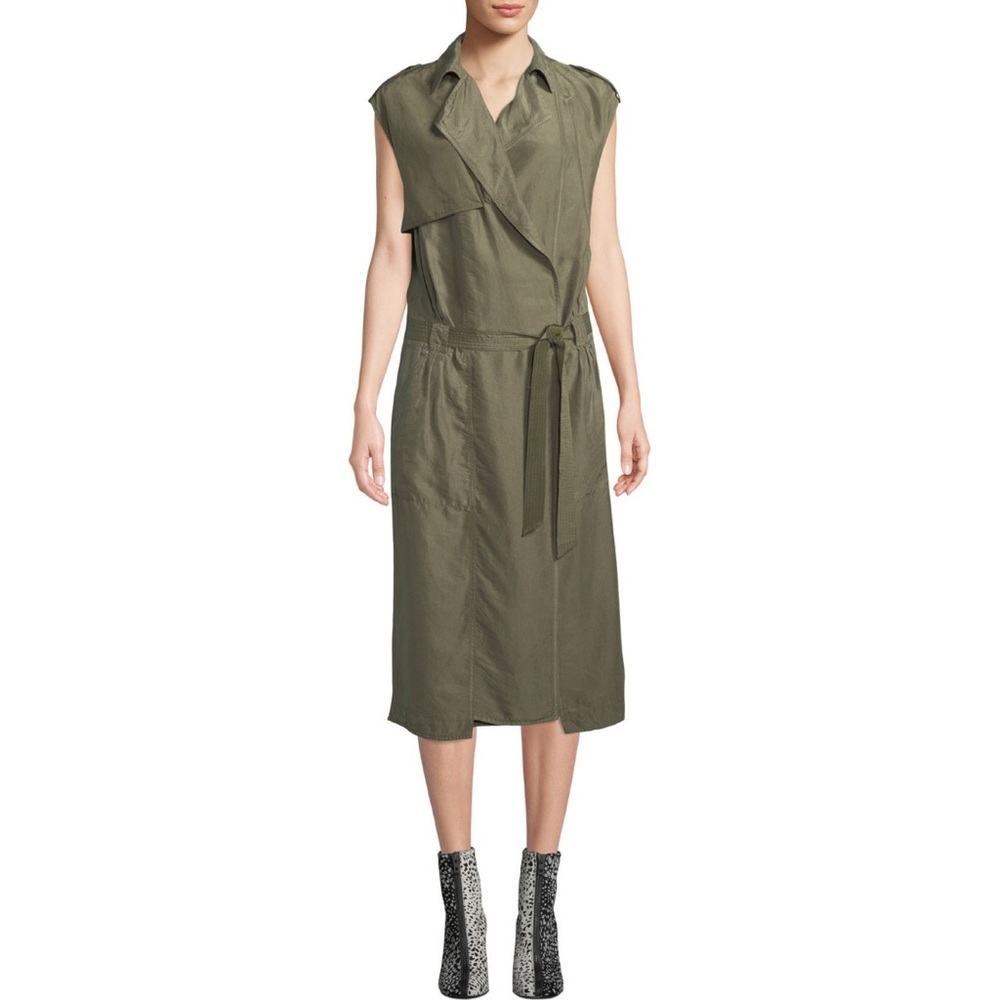 Rag & Bone Bailee Sleeveless Trench Midi Dress in Olive Green Size XS